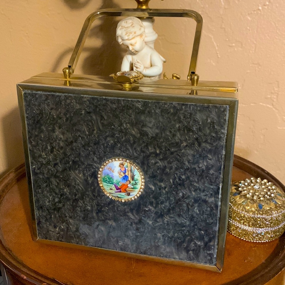 Vintage Tyrolean NY Bag 1960’s with Baroque Limoge Style Medallions.